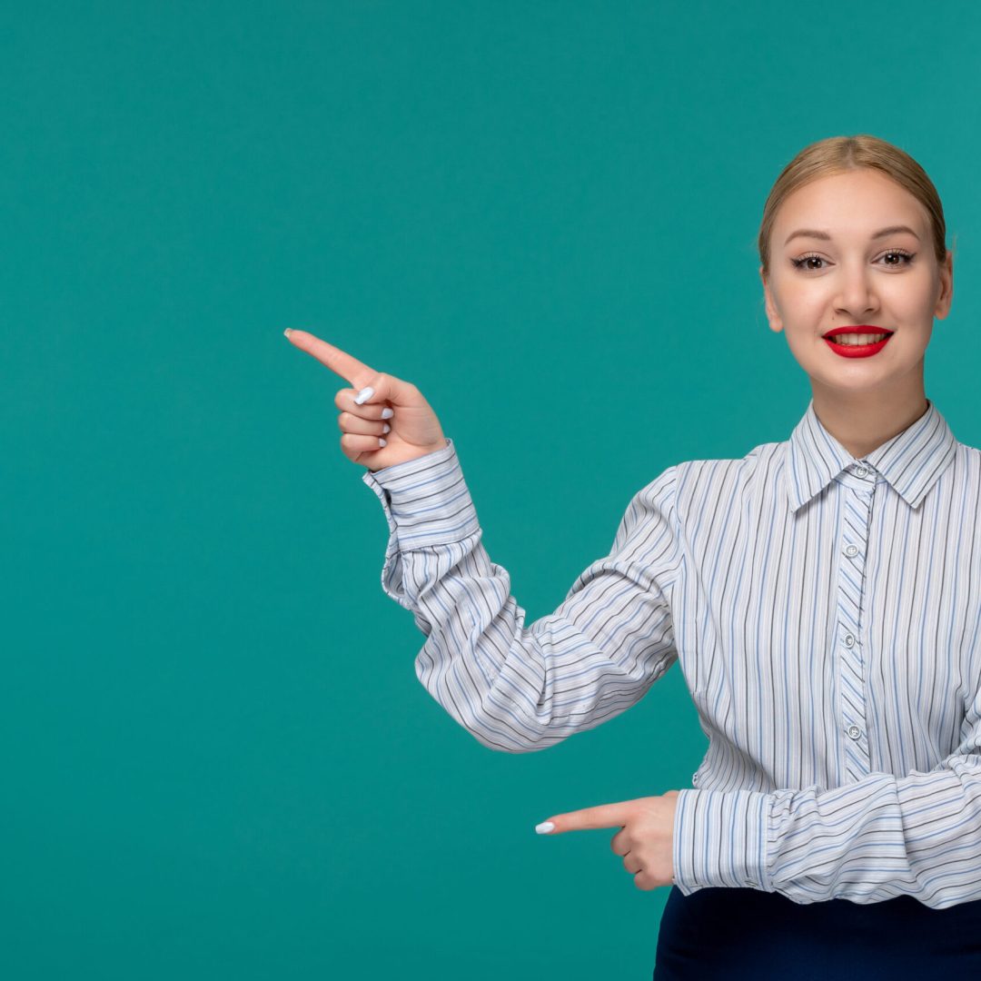 business-lady-pretty-young-girl-office-outfit-happy-pointing-left